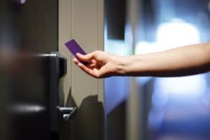 Opening a hotel door with keyless entry card